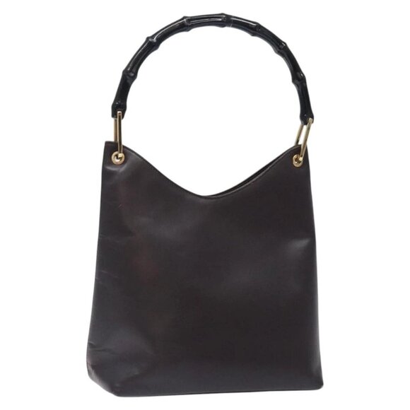 GUCCI Bamboo Shoulder Bag Leather Dark Brown Gold - Picture 1 of 15